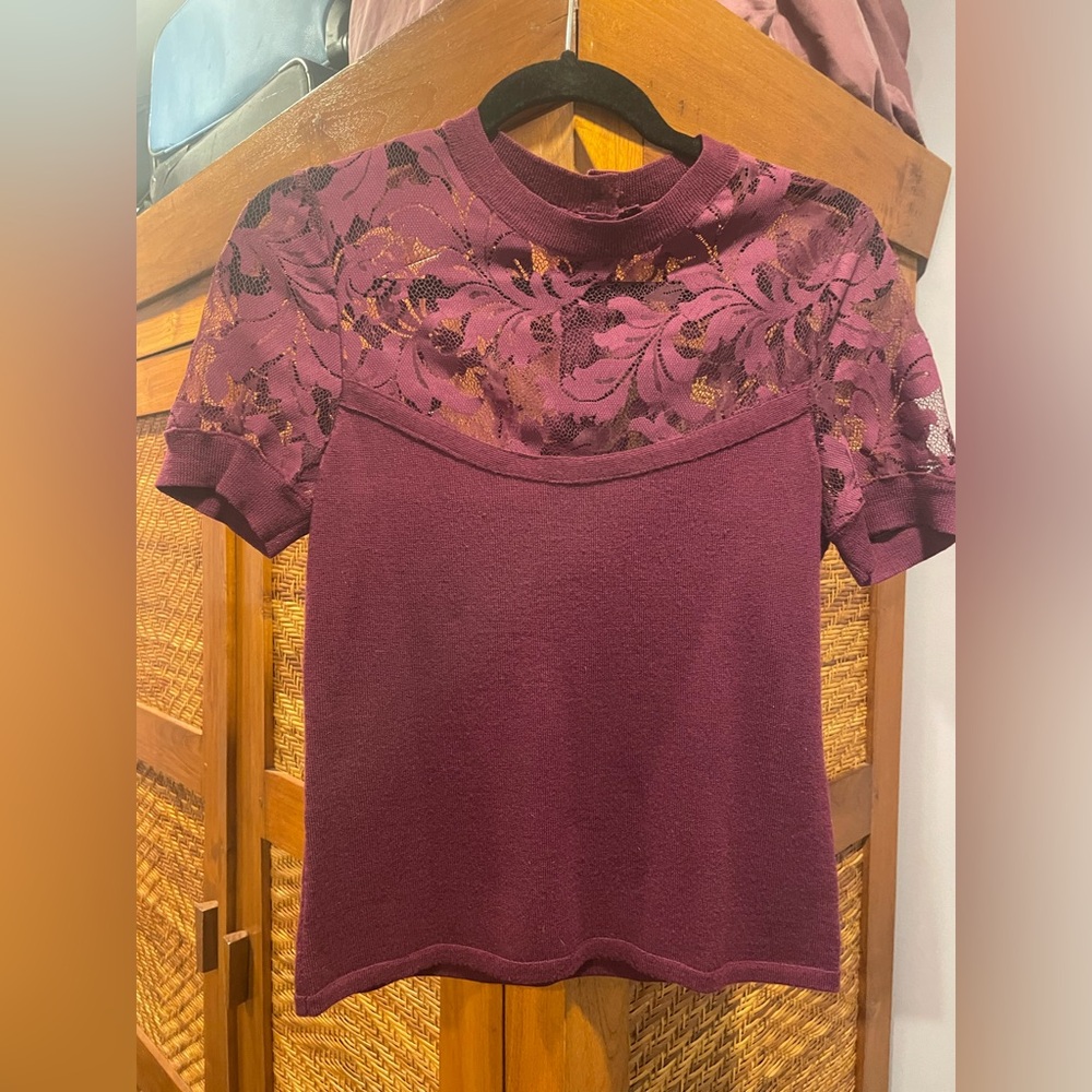 Nanette Lepore Burgundy Lace Blouse